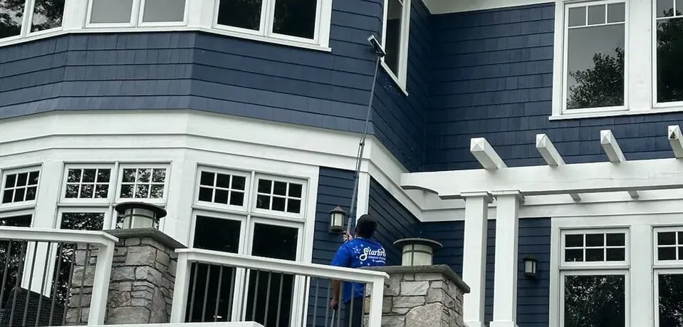 Soft-wash siding cleaning removing mold and algae